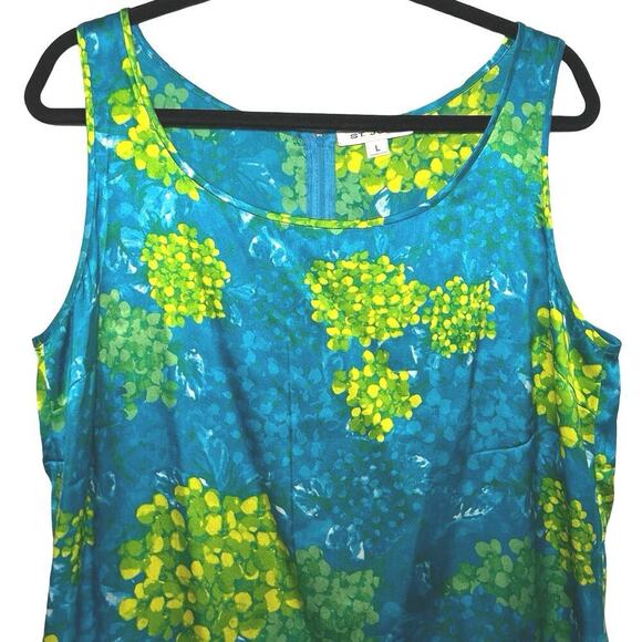 St. John Women’s Silk Scoop Neck Floral Print Tank Top Blue/Green Size Large - Picture 3 of 6
